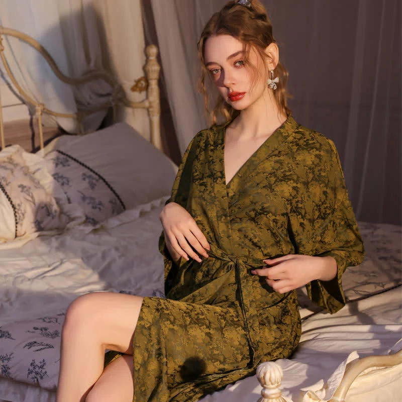 Künstlerisch inspirierter Jacquard-Bademantel mit 3/4-Ärmeln