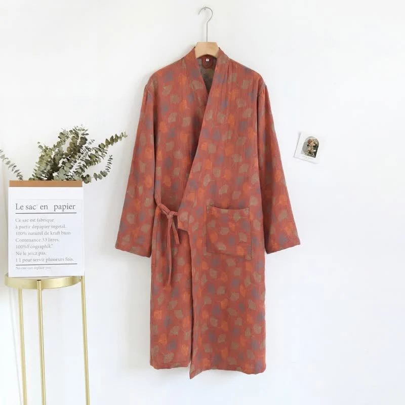 Ginkgoblatt-Baumwollgaze-Yukata-Robe