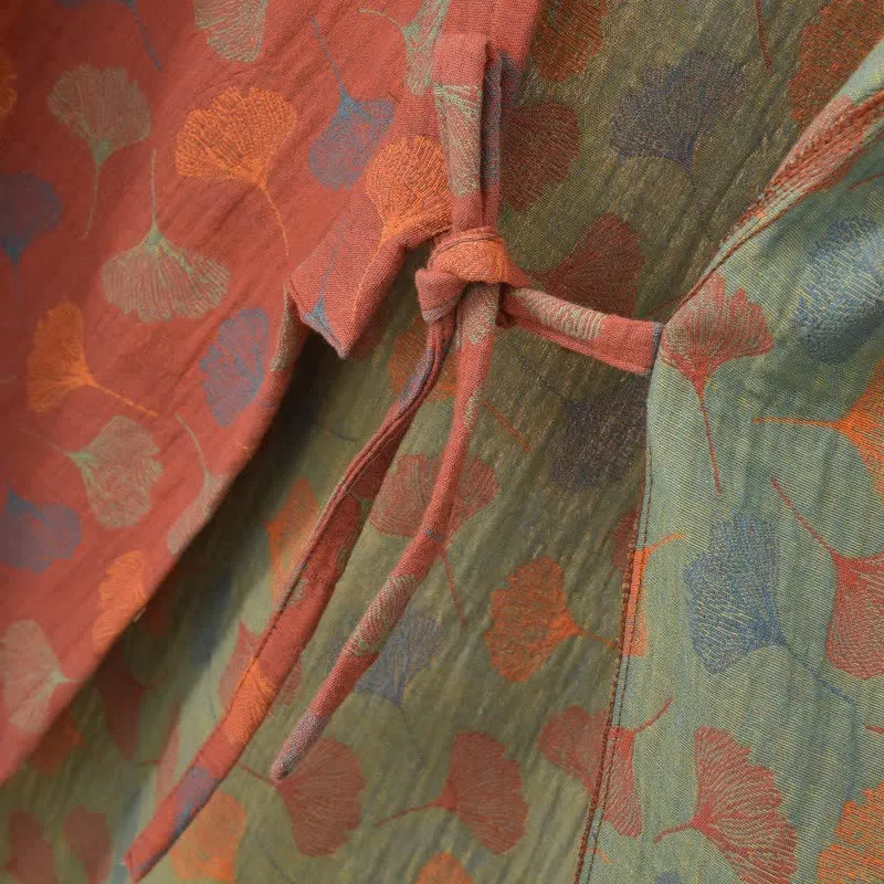 Ginkgoblatt-Baumwollgaze-Yukata-Robe