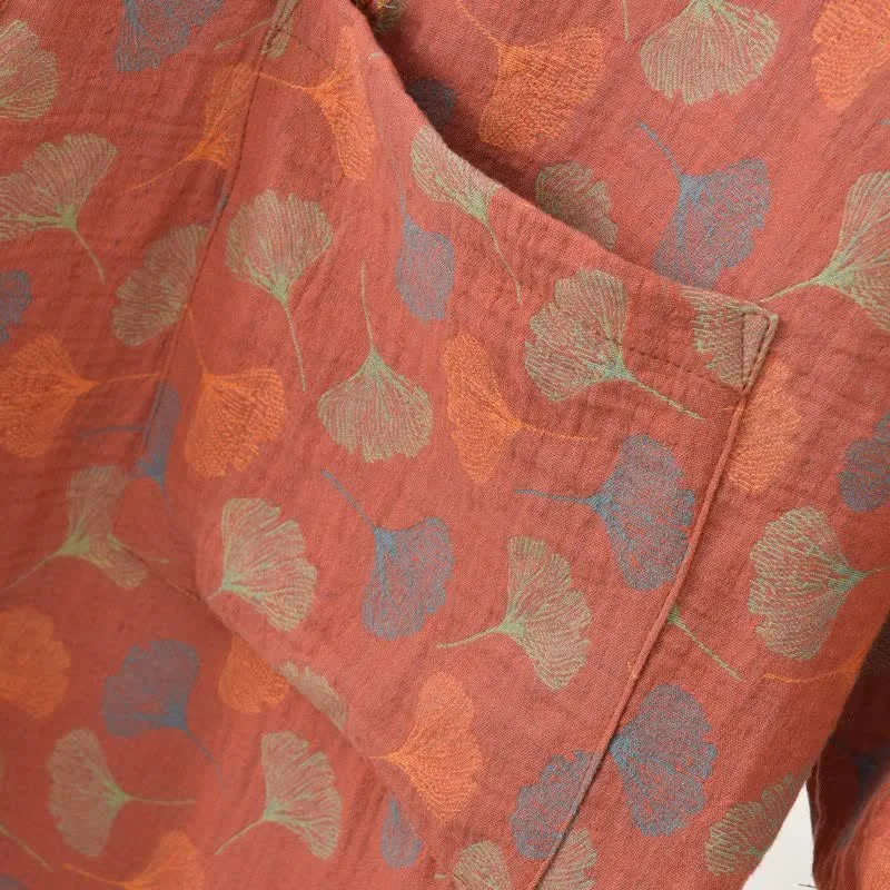 Ginkgoblatt-Baumwollgaze-Yukata-Robe