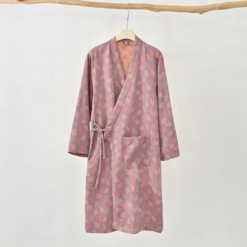 Ginkgoblatt-Baumwollgaze-Yukata-Robe