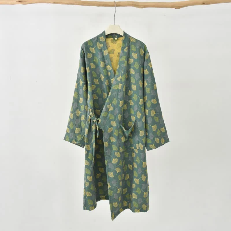 Ginkgoblatt-Baumwollgaze-Yukata-Robe