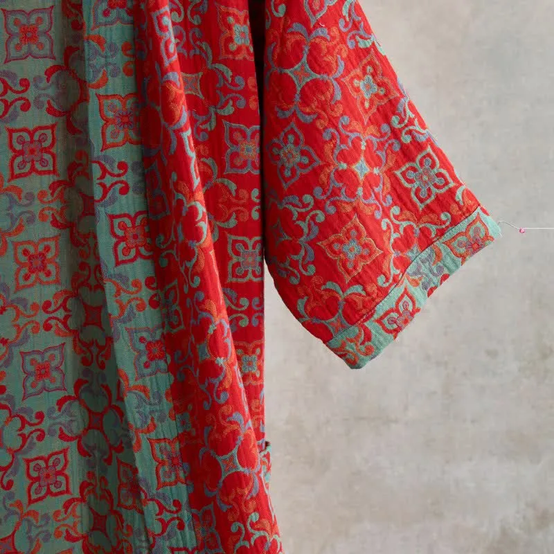 Kurzärmeliger Baumwollbademantel mit Vintage-Muster