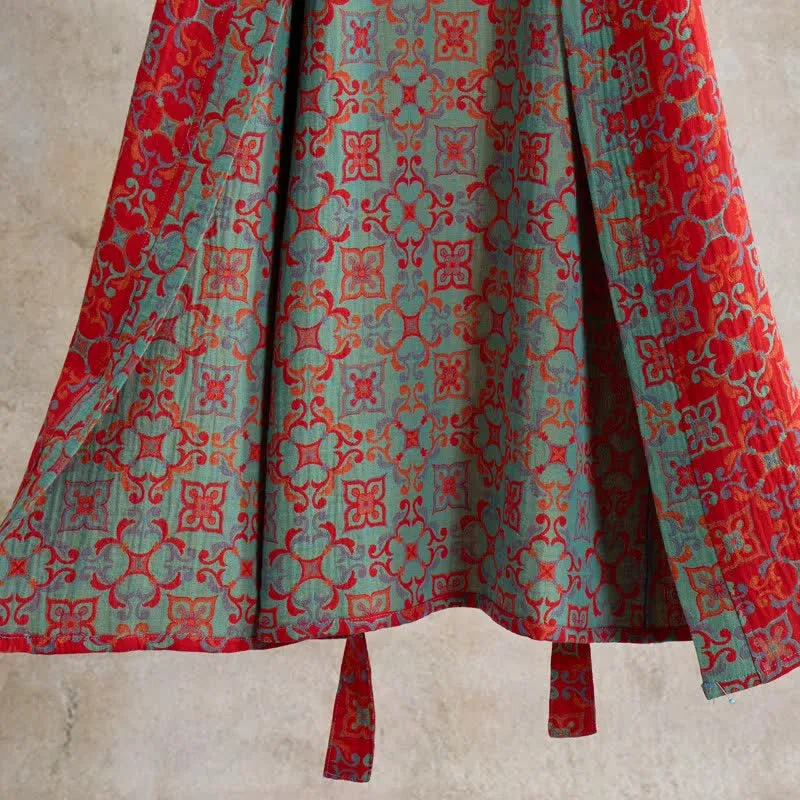 Kurzärmeliger Baumwollbademantel mit Vintage-Muster