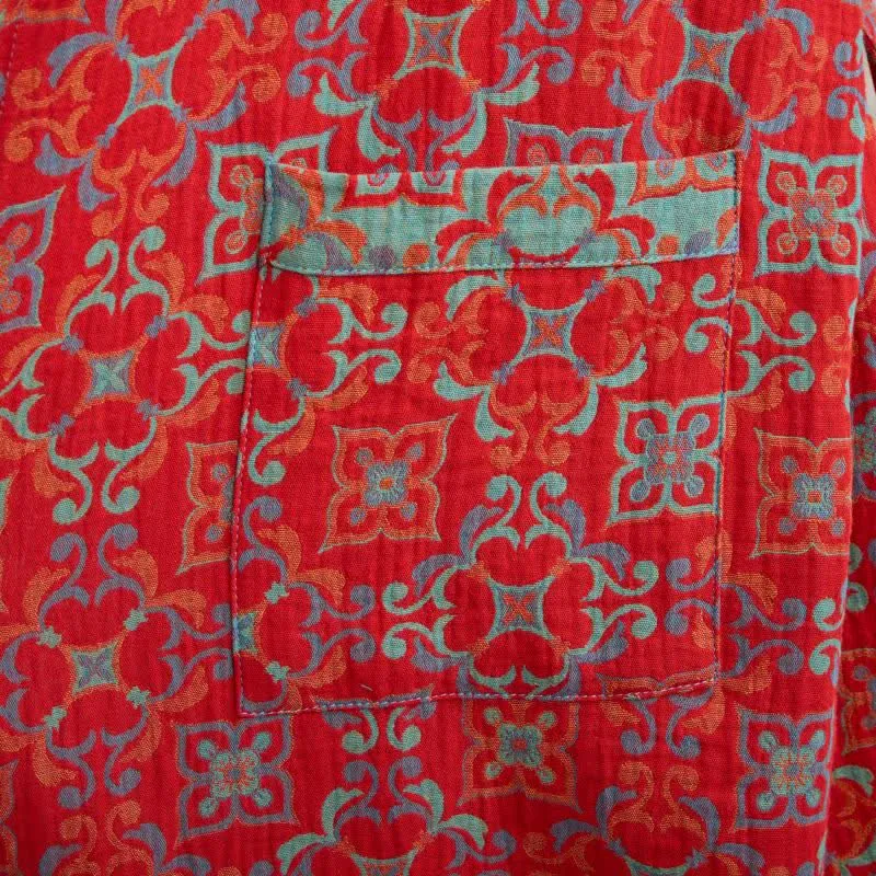Kurzärmeliger Baumwollbademantel mit Vintage-Muster
