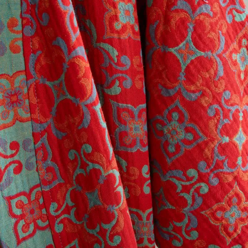Kurzärmeliger Baumwollbademantel mit Vintage-Muster