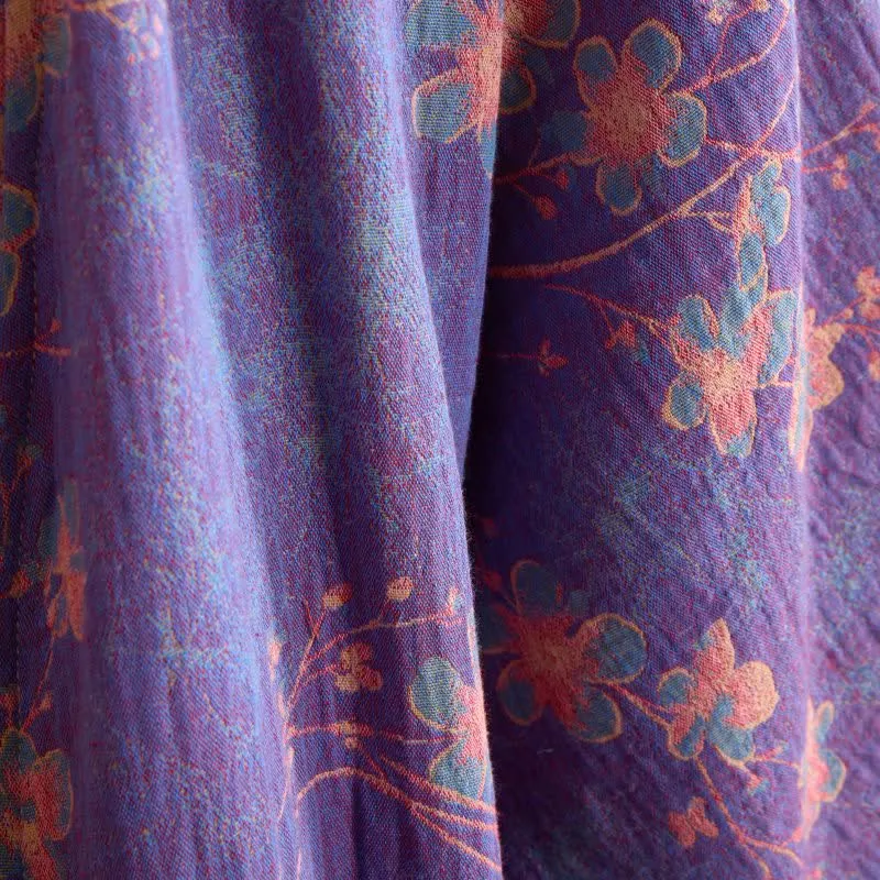 Kurzarm-Baumwollbademantel mit Zweig- und Blumenmuster