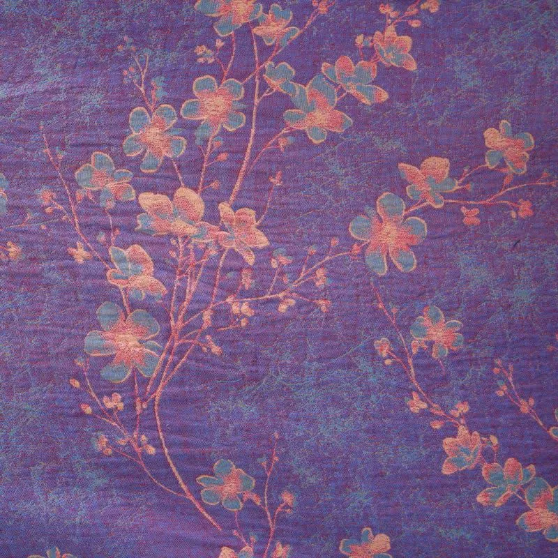 Kurzarm-Baumwollbademantel mit Zweig- und Blumenmuster