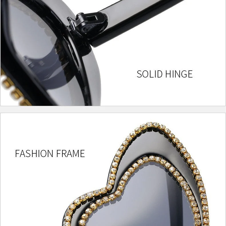 Dame hjerteformet solbrille med glitrende detaljer Luvikno