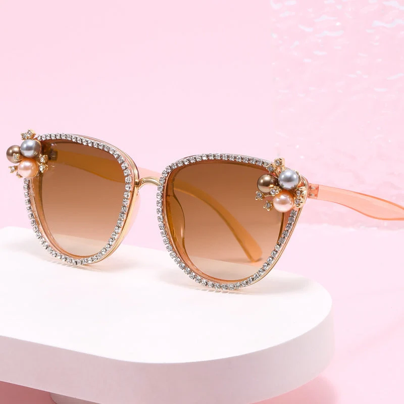 Dame glamorøs solbrille med perle- og krystaldekorasjon Luvikno