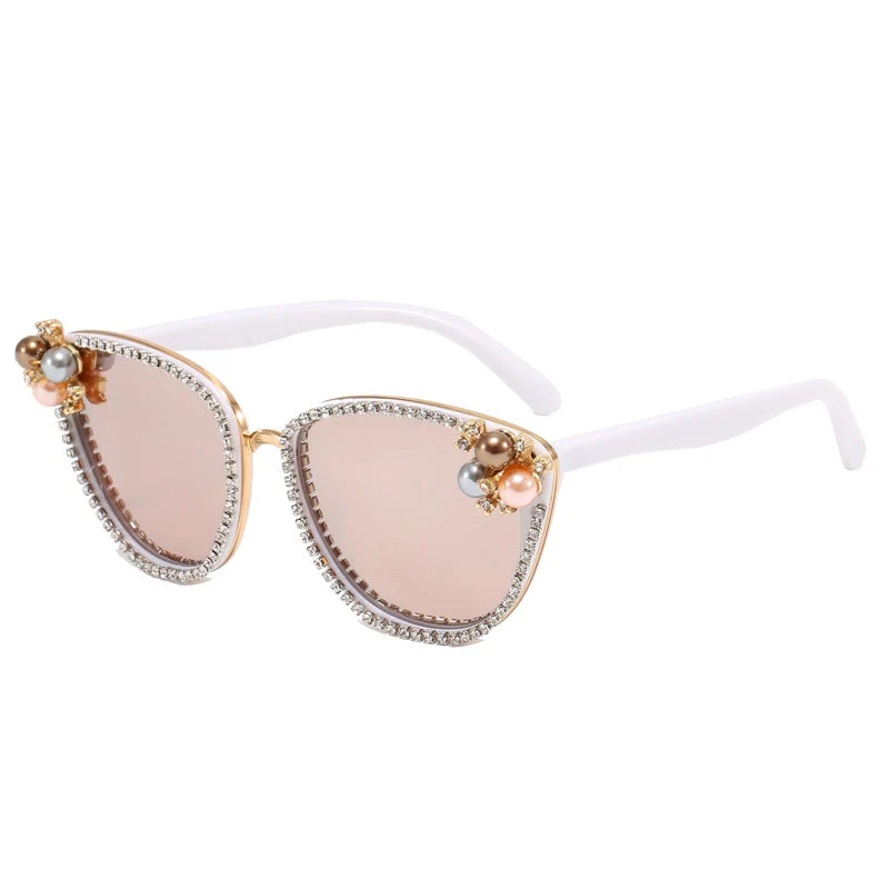 Dame glamorøs solbrille med perle- og krystaldekorasjon Luvikno