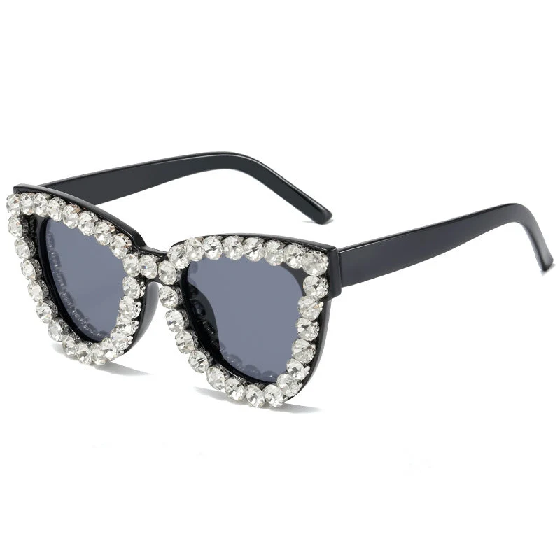 Dame ekstravagante overdimensjonert solbrille med krystallsmå dekorasjoner Luvikno