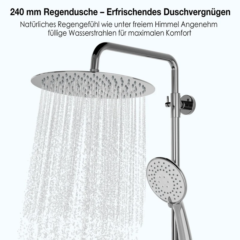 Garvee Sistema Doccia con Termostato Sicurezza 38°C, Doccia a 3 Funzioni, Materiale Resistente, Montaggio Facile per Bagno Familiare, Regolabile, Argento