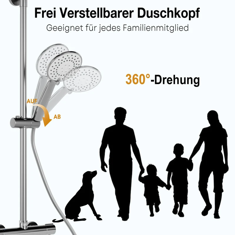 Garvee Sistema Doccia con Termostato Sicurezza 38°C, Doccia a 3 Funzioni, Materiale Resistente, Montaggio Facile per Bagno Familiare, Regolabile, Argento