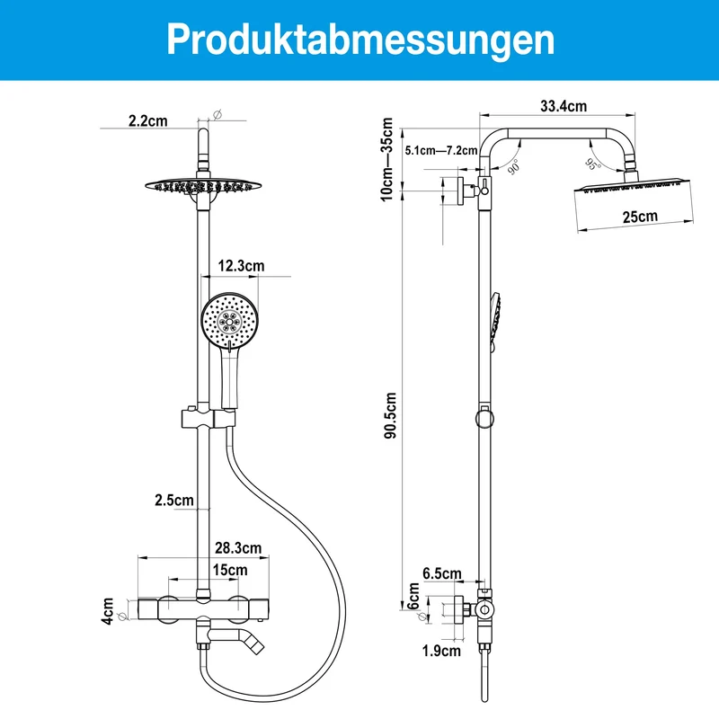 Garvee Sistema Doccia con Termostato Sicurezza 38°C, Doccia a 3 Funzioni, Materiale Resistente, Montaggio Facile per Bagno Familiare, Regolabile, Argento