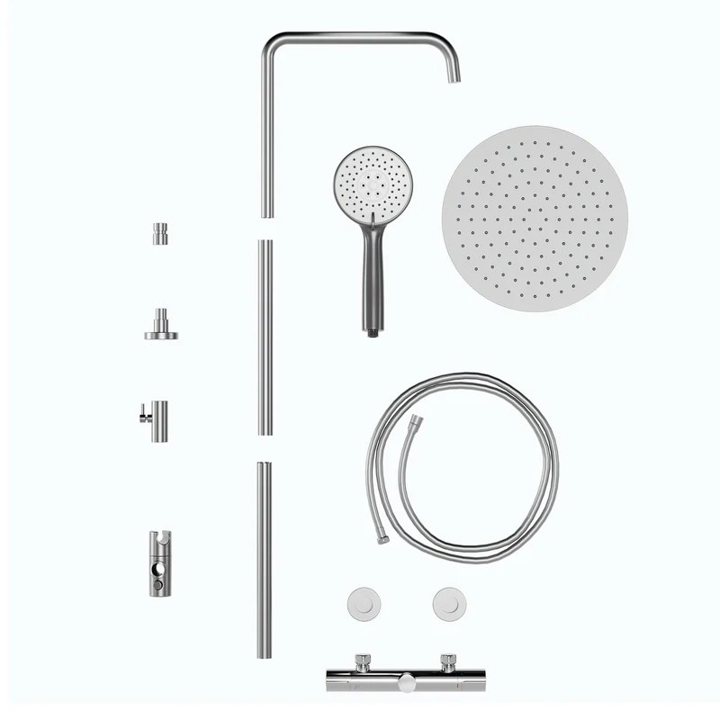 Garvee Sistema Doccia con Termostato Sicurezza 38°C, Doccia a 3 Funzioni, Materiale Resistente, Montaggio Facile per Bagno Familiare, Regolabile, Argento