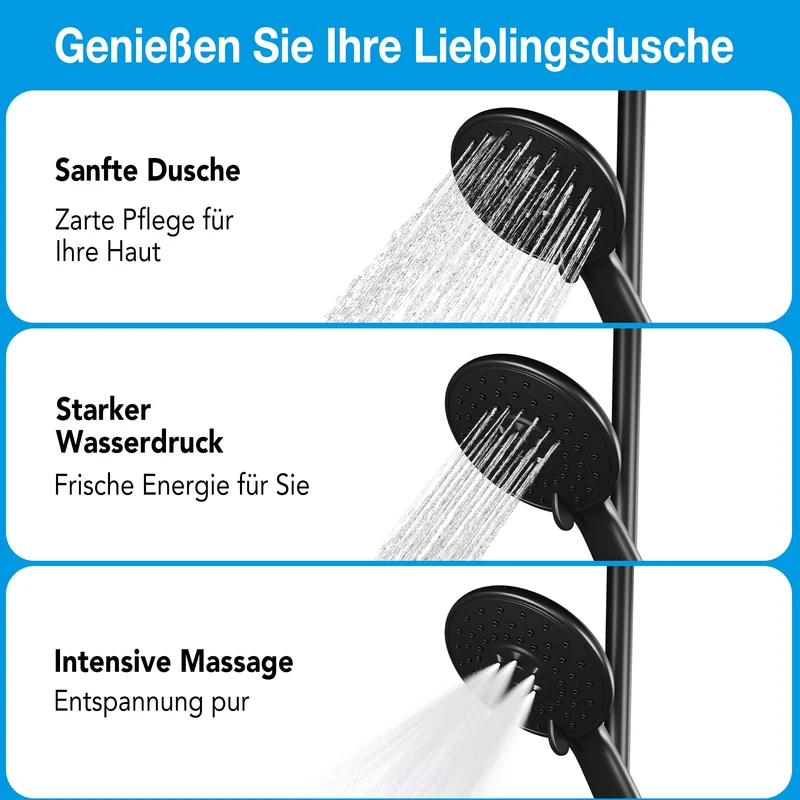 Garvee Sistema Doccia con Termostato Sicurezza 38°C, Doccia a Mano 3 Funzioni, Materiale Resistente, Montaggio Facile, Bagno Familiare, Argento