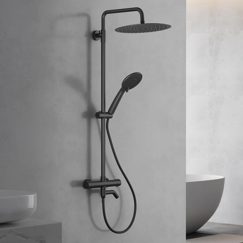 Garvee Sistema Doccia con Termostato Sicurezza 38°C, Doccia a Mano 3 Funzioni, Materiale Resistente, Montaggio Facile, Bagno Familiare, Argento