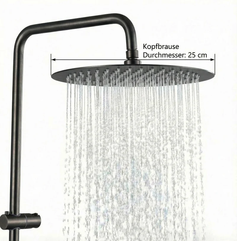 Garvee Sistema Doccia Moderno Senza Rubinetto, Doccetta 3 Getti, Doccione 25 cm Acciaio Inox, Colonna Regolabile, Nero Elegante, Installazione Senza Foratura, Bagno