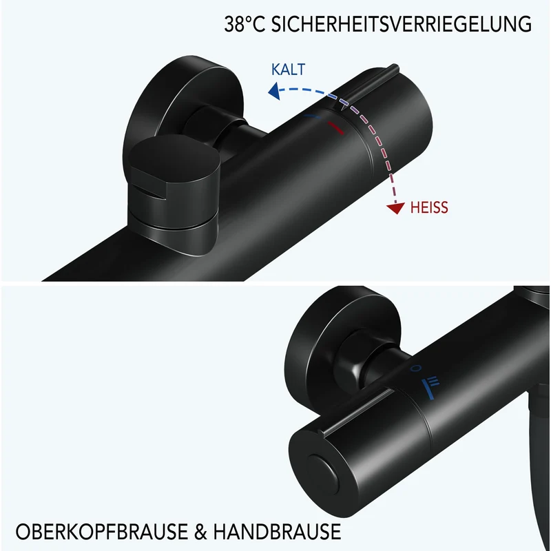 Sistema Doccia Garvee con Termostato Sicurezza 38°C, Doccia a Mano 3 Funzioni, Materiale Resistente, Montaggio Facile, Asta Doccia, Bagno Familiare, Moderno, Argento