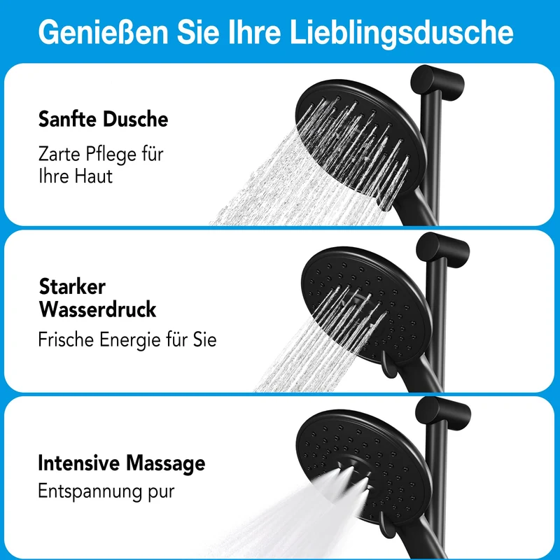 Sistema Doccia Garvee con Termostato Sicurezza 38°C, Doccia a Mano 3 Funzioni, Materiale Resistente, Montaggio Facile, Asta Doccia, Bagno Familiare, Moderno, Argento