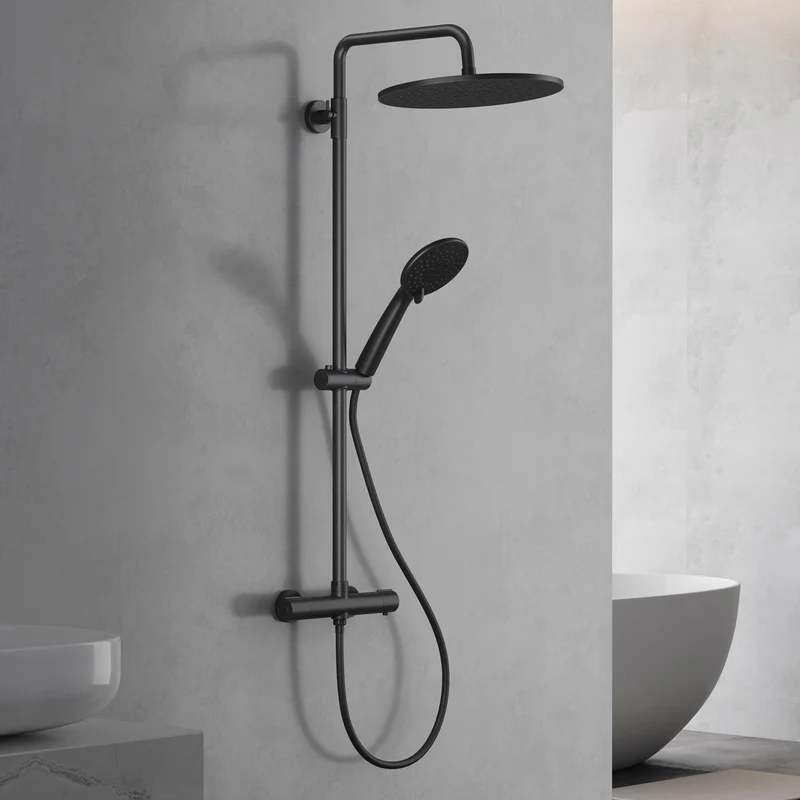 Sistema Doccia Garvee con Termostato Sicurezza 38°C, Doccia a Mano 3 Funzioni, Materiale Resistente, Montaggio Facile, Asta Doccia, Bagno Familiare, Moderno, Argento