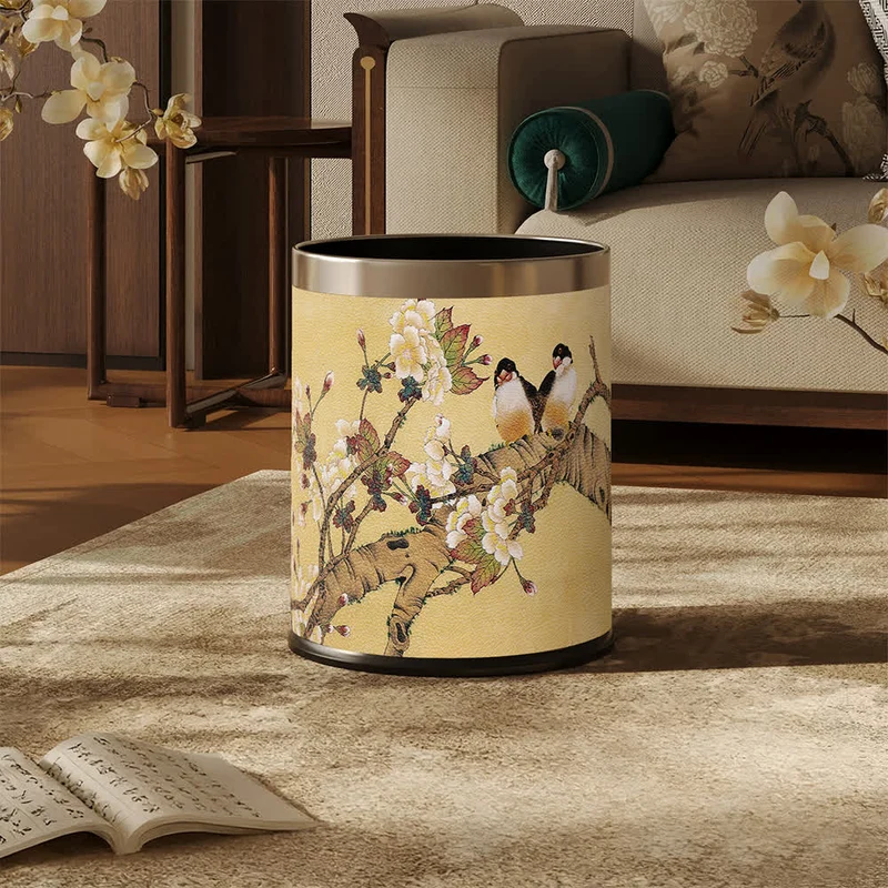 Vintage Mülleimer im Chinoiserie-Stil mit Blumen- und Vogelmotiv