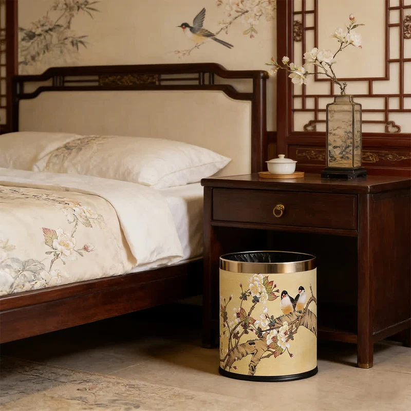 Vintage Mülleimer im Chinoiserie-Stil mit Blumen- und Vogelmotiv