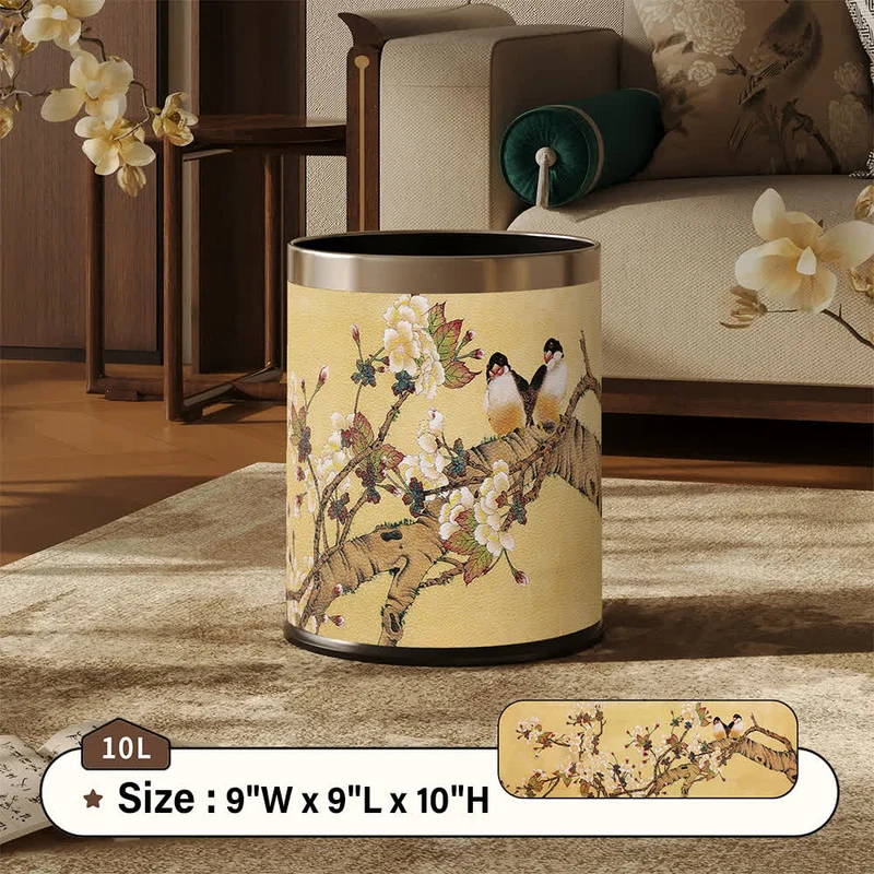 Vintage Mülleimer im Chinoiserie-Stil mit Blumen- und Vogelmotiv
