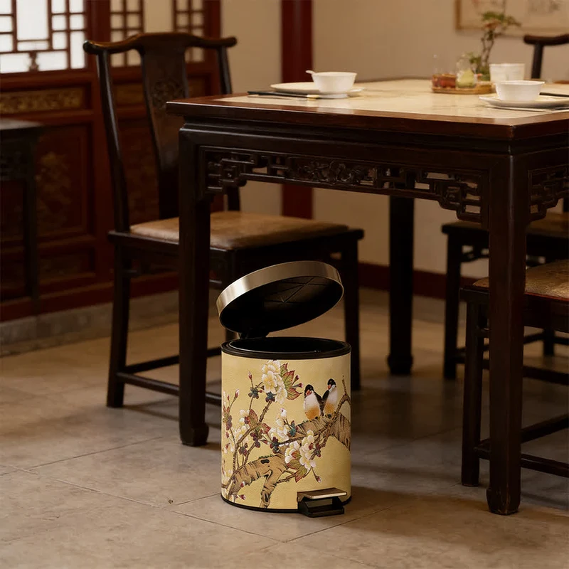 Vintage Mülleimer im Chinoiserie-Stil mit Blumen- und Vogelmotiv