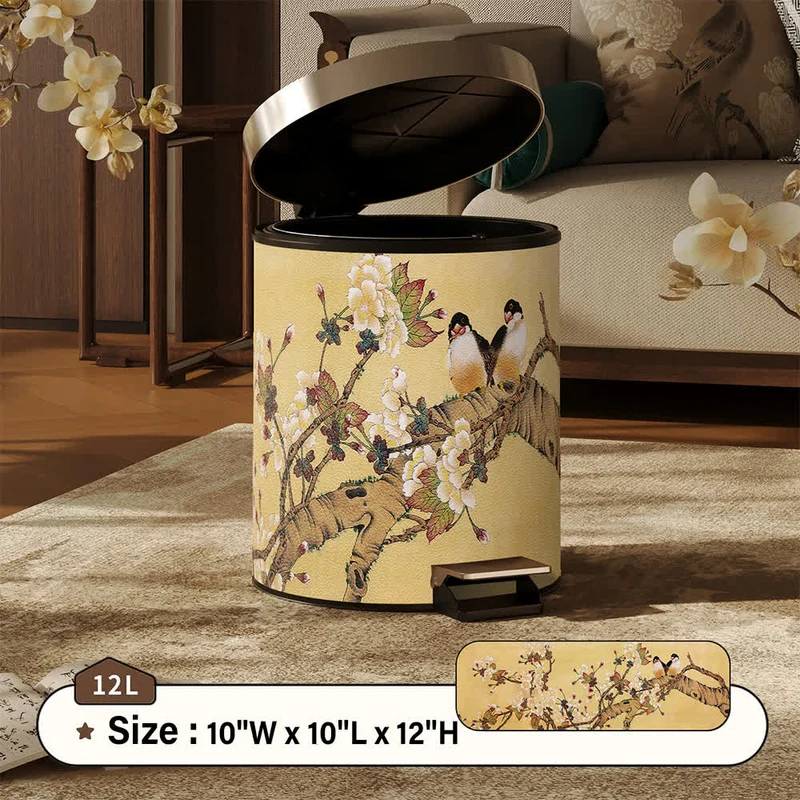 Vintage Mülleimer im Chinoiserie-Stil mit Blumen- und Vogelmotiv