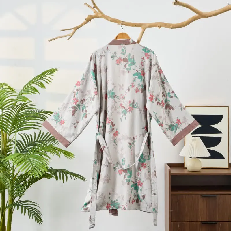 Kimono-Bademantel aus Baumwollgaze mit Vintage-Blumenmuster