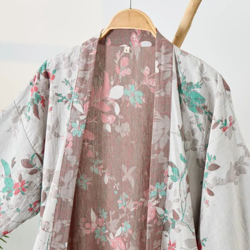 Kimono-Bademantel aus Baumwollgaze mit Vintage-Blumenmuster