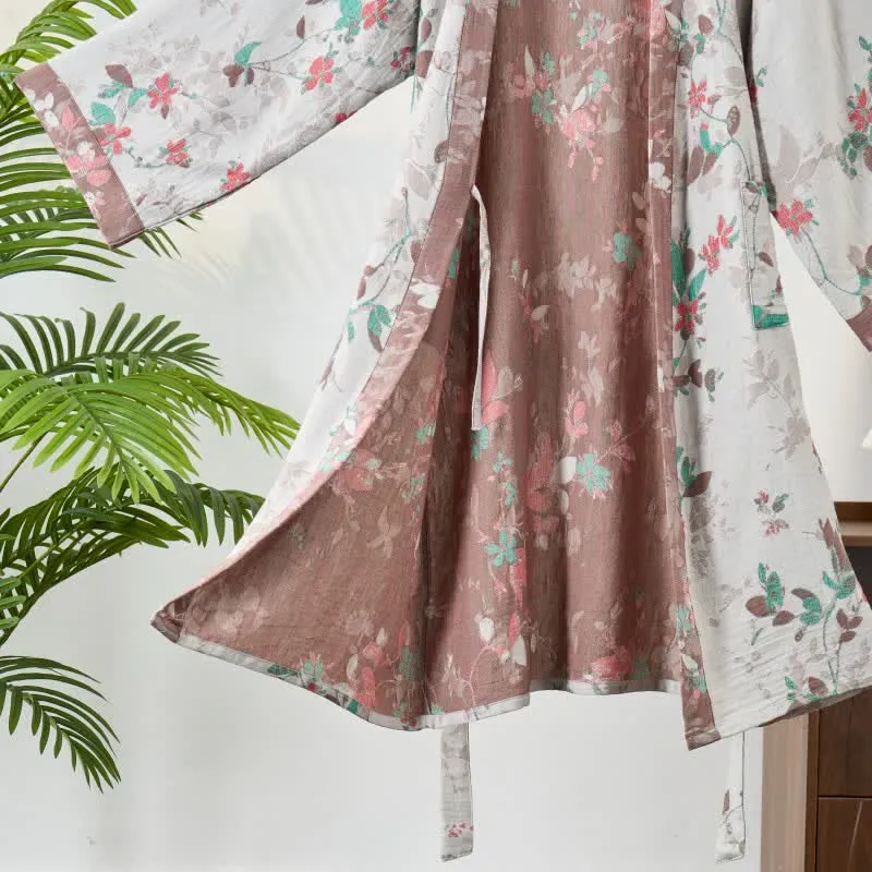 Kimono-Bademantel aus Baumwollgaze mit Vintage-Blumenmuster