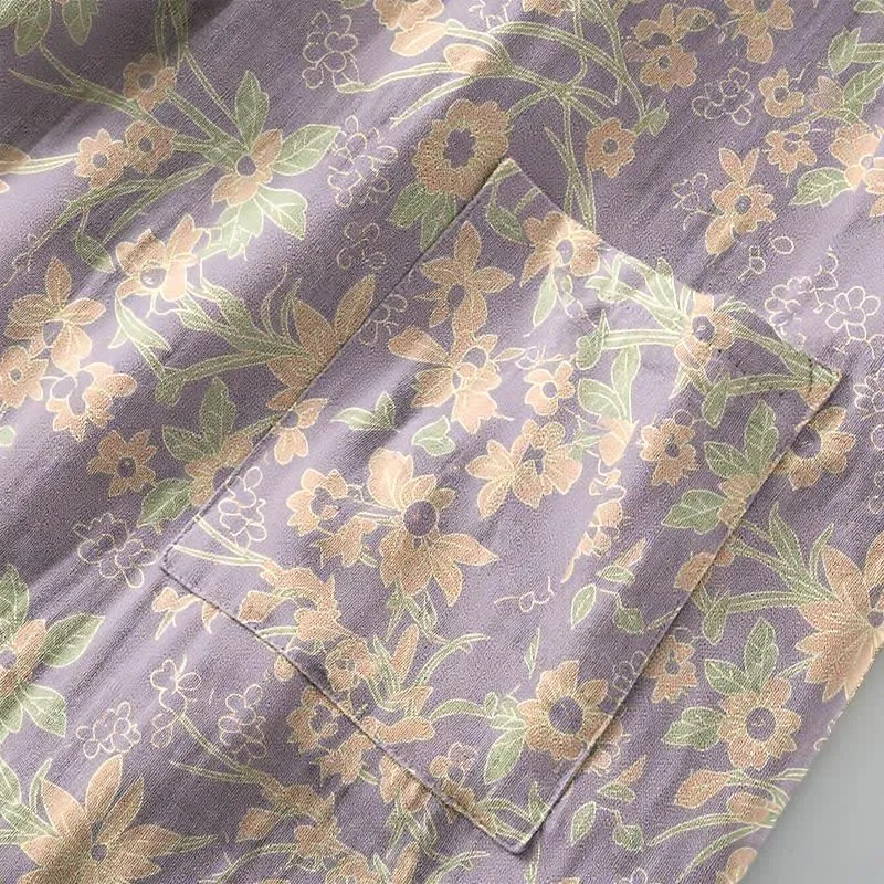 Vintage-Bademantel aus rustikalem Baumwolljacquard mit Blumenmuster