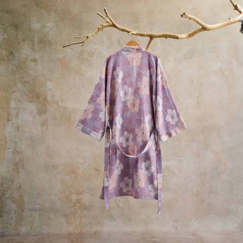 Kimono-Bademantel aus Baumwollgaze mit Kirschblütenmuster