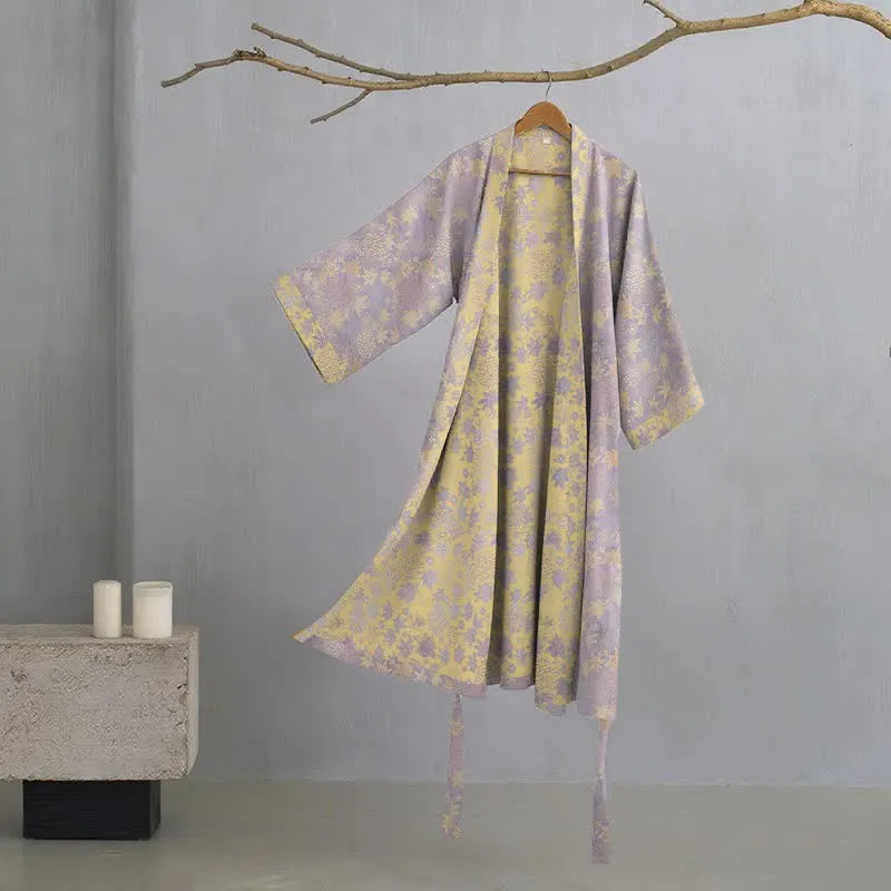 Kimono-Bademantel aus doppellagigem, botanischem Baumwollgewebe
