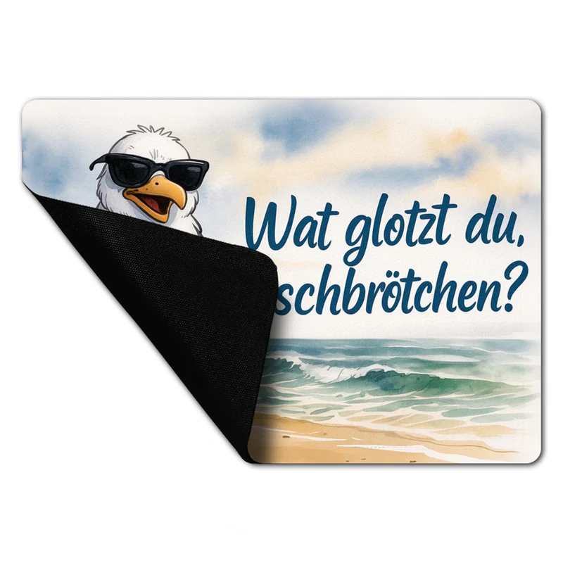 Wat glotzt du, Fischbrötchen? Möwe mit Sonnenbrille Fußmatte in 35x50 cm ohne Rand
