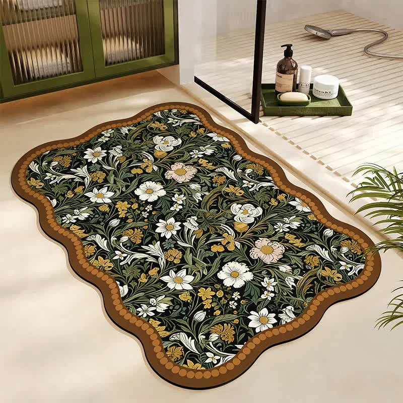 Kunstinspirierte Badematte aus Kieselgur mit floralem Muster