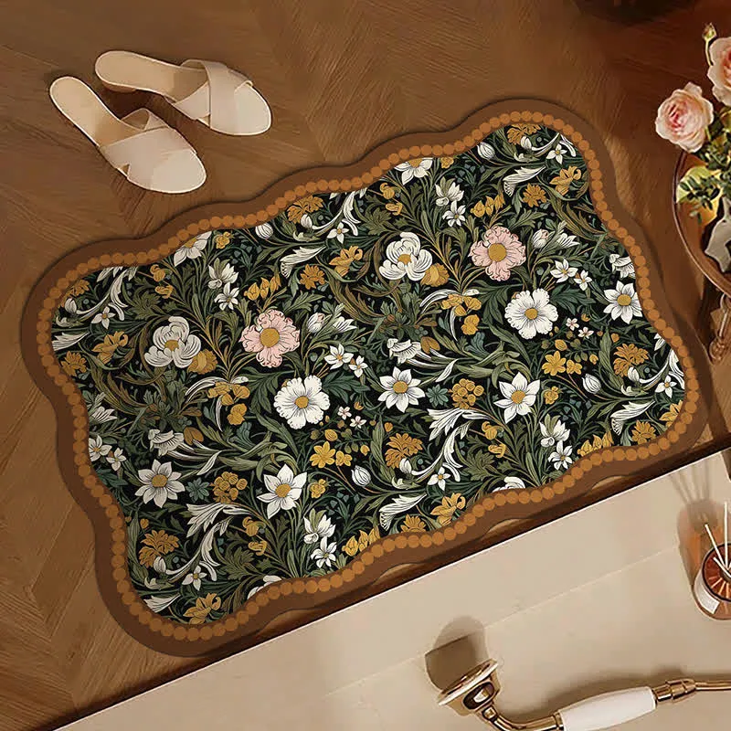 Kunstinspirierte Badematte aus Kieselgur mit floralem Muster