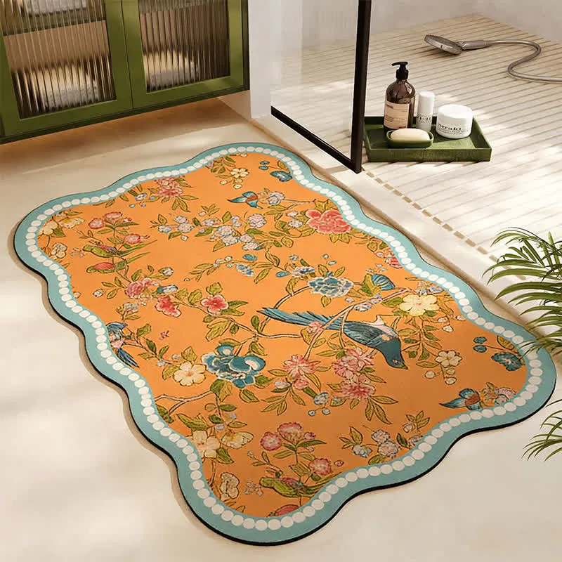 Orientalische Blumen- und Vogel-Badematte aus Kieselgur