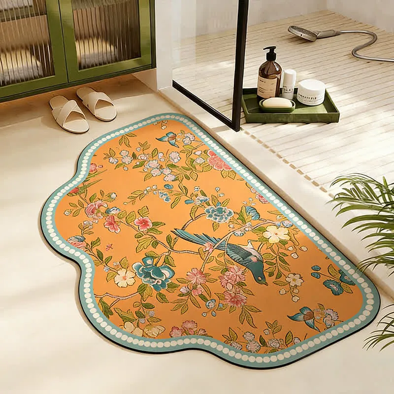 Orientalische Blumen- und Vogel-Badematte aus Kieselgur