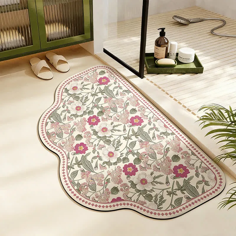 Vintage Badematte aus Kieselgur mit Blumenmuster