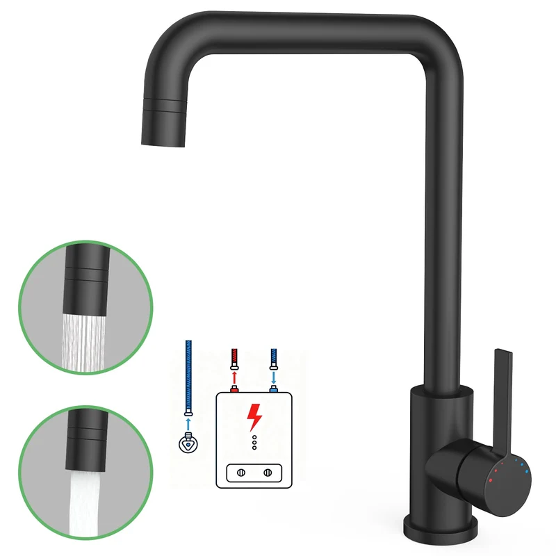 Garvee Rubinetto Cucina a Bassa Pressione con 3 Attacchi, 2 Tipi di Getto, Girevole 360°, Acciaio Inox 304, Ventil Ceramico, Facile da Installare, Per Boiler e Cucina Domestica