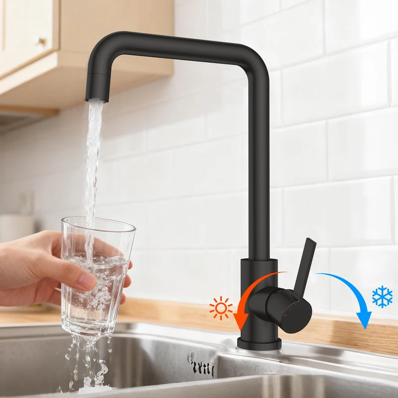 Garvee Rubinetto Cucina a Bassa Pressione con 3 Attacchi, 2 Tipi di Getto, Girevole 360°, Acciaio Inox 304, Ventil Ceramico, Facile da Installare, Per Boiler e Cucina Domestica