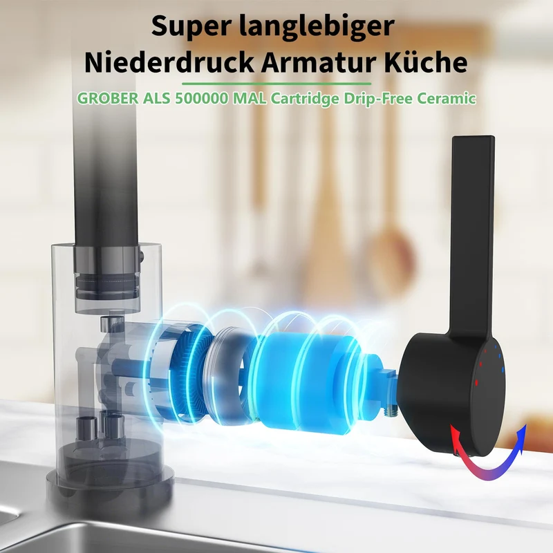 Garvee Rubinetto Cucina a Bassa Pressione con 3 Attacchi, 2 Tipi di Getto, Girevole 360°, Acciaio Inox 304, Ventil Ceramico, Facile da Installare, Per Boiler e Cucina Domestica