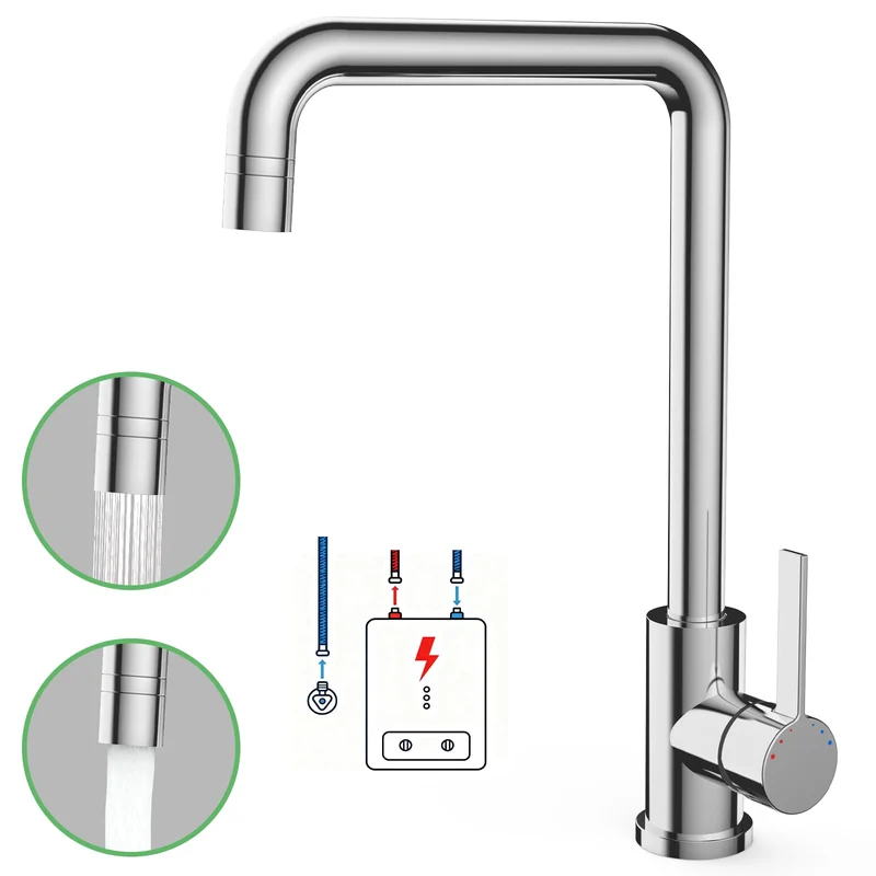 Rubinetto da Cucina Garvee a Bassa Pressione in Acciaio Inox 304 con Valvola in Ceramica, Tubo PEX, Rotazione 360° per Boiler Domestici, 3 Attacchi, 2 Modalità di Getto