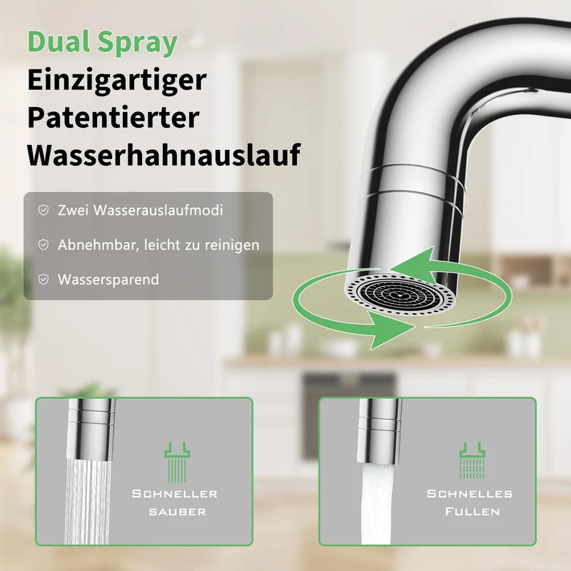 Rubinetto da Cucina Garvee a Bassa Pressione in Acciaio Inox 304 con Valvola in Ceramica, Tubo PEX, Rotazione 360° per Boiler Domestici, 3 Attacchi, 2 Modalità di Getto