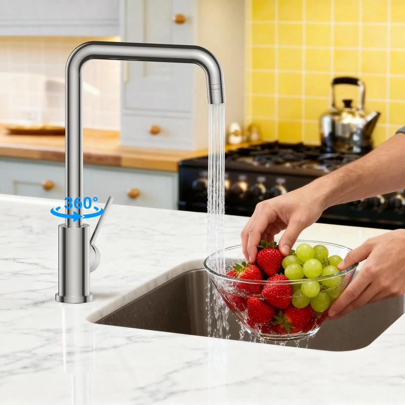 Rubinetto da Cucina Garvee a Bassa Pressione in Acciaio Inox 304 con Valvola in Ceramica, Tubo PEX, Rotazione 360° per Boiler Domestici, 3 Attacchi, 2 Modalità di Getto