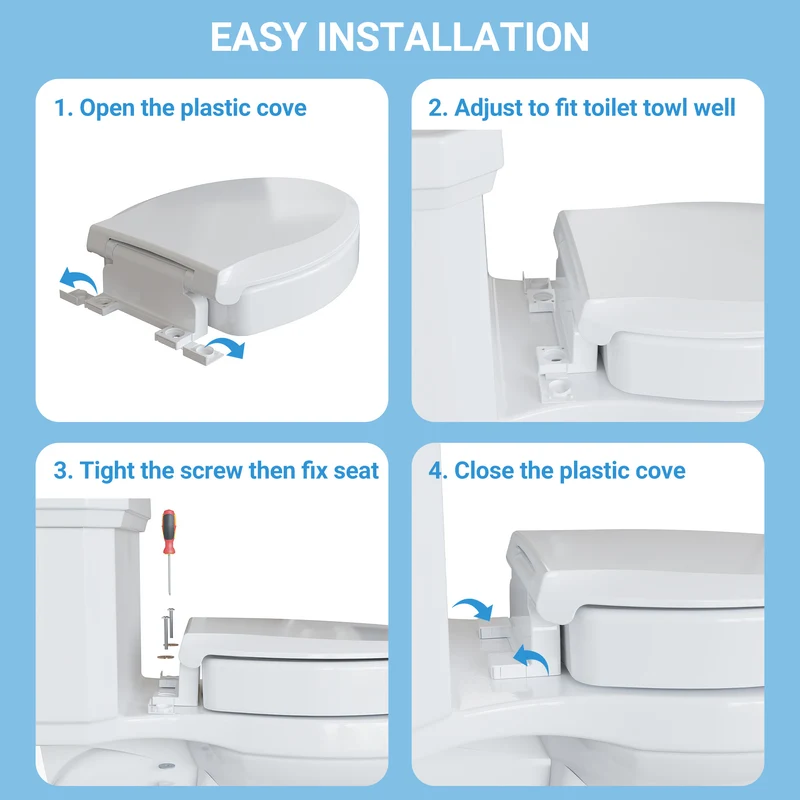 Garvee Sedile WC Allungato Rialzato con Chiusura Lenta, Cerniere Antiscivolo, Plastica Durevole per Anziani e Disabili, Montaggio Rapido, Comfort Ergonomico